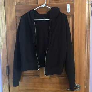 Black oversized cropped zip - up